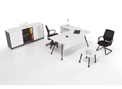 Escritorio de esquina blanco, muebles de oficina, armario de oficina, mesa de centro, mesa 3 piezas.