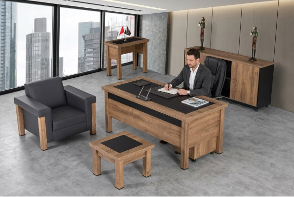 Set de muebles de oficina de diseñador, incluye escritorio y armario, conjunto completo de 4 piezas.