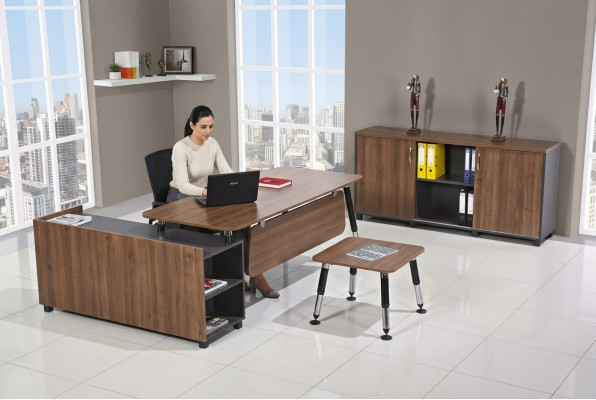 Mesa Muebles de madera Conjunto de oficina Muebles de estudio Escritorio de esquina Armarios 3 piezas