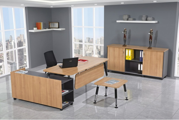 Mesa Muebles de madera Conjunto de oficina Muebles de estudio Escritorio de esquina Armarios 3 piezas