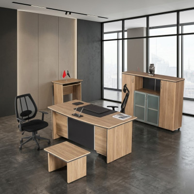Muebles de oficina de lujo, escritorio, estanterías, mesa auxiliar, archivador, un conjunto de 4 piezas.