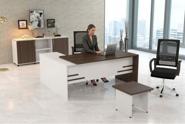 Blanco conjunto de oficina de lujo para la configuración completa de la oficina 3 piezas. 