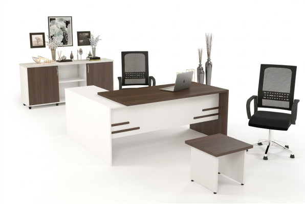 Blanco conjunto de oficina de lujo para la configuración completa de la oficina 3 piezas. 