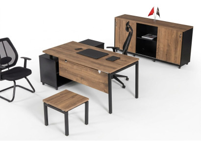 Muebles de oficina marrones de lujo Conjunto de escritorio Archivador de oficina Mesa de centro de 3 piezas.