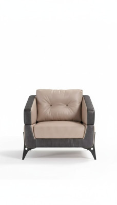 Silla beige de oficina en tela, mueble de lujo, asiento acolchado, butaca.