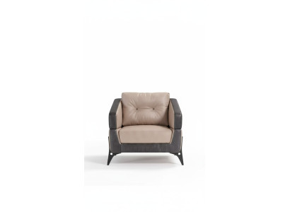Silla beige de oficina en tela, mueble de lujo, asiento acolchado, butaca.