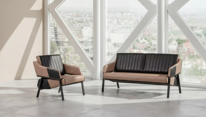 Conjunto de sofás beige de diseñador, sofá de dos plazas, sillón, juego de sofá, tapizado 2+1.