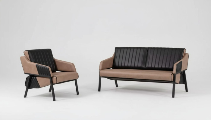 Conjunto de sofás beige de diseñador, sofá de dos plazas, sillón, juego de sofá, tapizado 2+1.