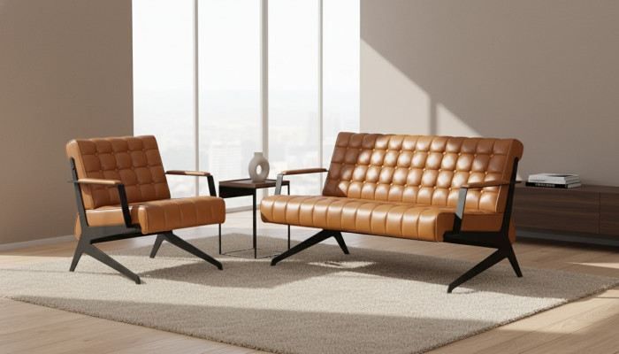 Conjunto de asientos de oficina marrón claro, sillón de dos plazas, conjunto de oficina.