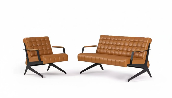 Conjunto de asientos de oficina marrón claro, sillón de dos plazas, conjunto de oficina.