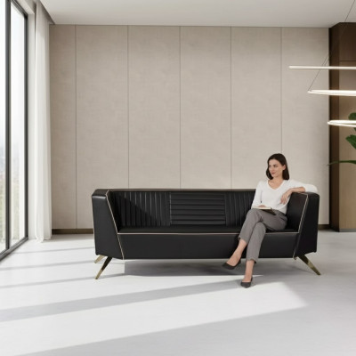 Sofá tapizado negro de diseñador, muebles de tela para la oficina en casa, sofá de la oficina.