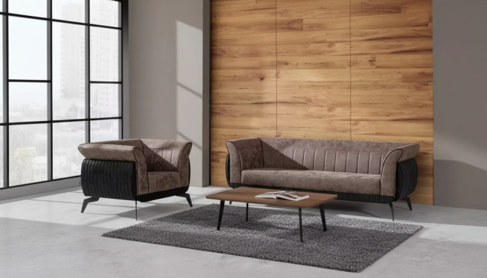 Conjunto de sofá marrón de tres plazas, sillón, muebles de oficina, conjunto de sofás de 2 piezas.