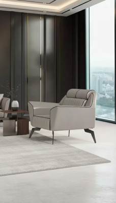 Silla de lujo para la oficina en gris, asiento nuevo, sillón tapizado.