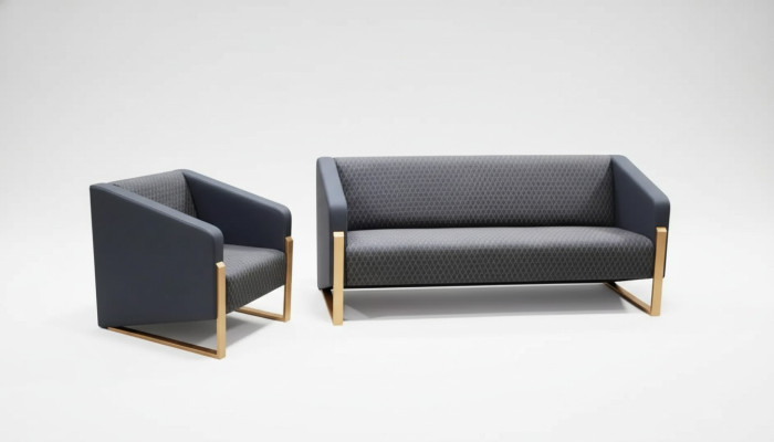 Conjunto completo de sofás de color negro, muebles de oficina textiles, asiento individual y sillón triple.