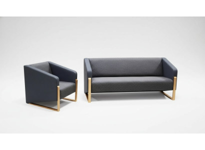 Conjunto completo de sofás de color negro, muebles de oficina textiles, asiento individual y sillón triple.