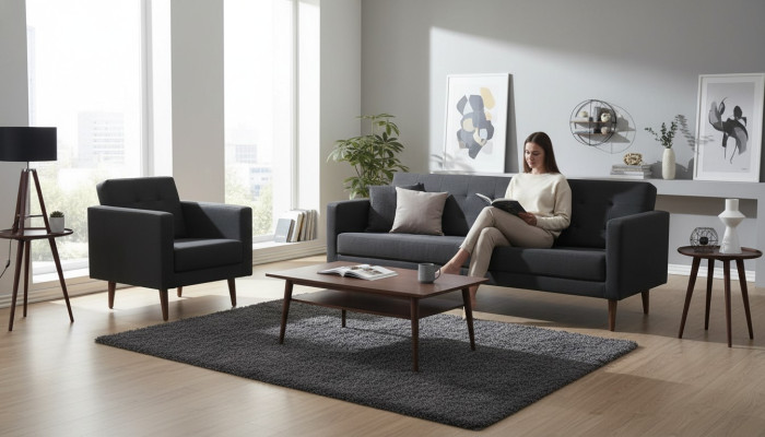 Conjunto completo de sofá: sillón, sofá de tres plazas, estilo muebles para oficina.