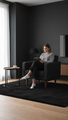 Silla de oficina estilo moderno, mueble de tela negro, silla acolchada de tela nueva.