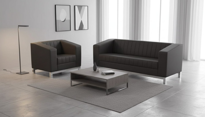 Conjunto de sofá de lujo gris de tres plazas con sillón, muebles tapizados, juego de sofá de 2 piezas.