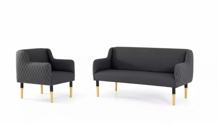 Juego de sofás en acero inoxidable, conjunto de sofá de dos plazas, sillón individual, sillón acolchado.