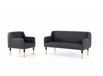 Juego de sofás en acero inoxidable, conjunto de sofá de dos plazas, sillón individual, sillón acolchado.