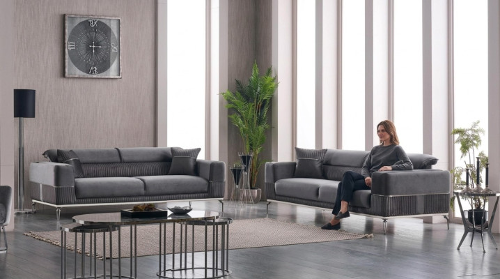 Sofás de diseñador gris Club con 3+3 asientos tapizados de 230 cm.
