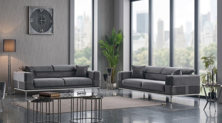 Sofás de diseñador gris Club con 3+3 asientos tapizados de 230 cm.