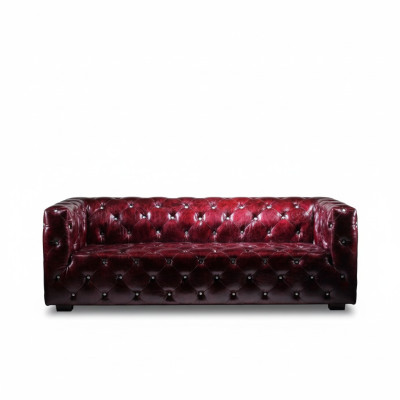 Sofá Chesterfield de 3 plazas Sofá de cuero sofá tapizado Bordo Sofás de cuero