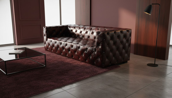 Sofá Chesterfield de 3 plazas de lujo color marrón Sofá de cuero de 250 cm