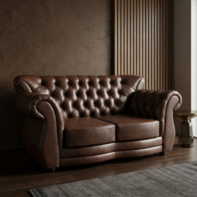 Sofá Chesterfield de lujo de 2 plazas en color marrón, sofás de cuero.