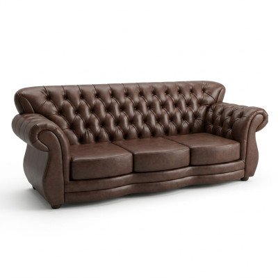 Sofá Chesterfield de 3 plazas, sofá de cuero, sofá de lujo, sofá marrón.