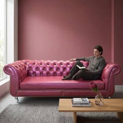 Sofá Chesterfield 4 plazas sofá de lujo sofá de cuero para sala de estar.