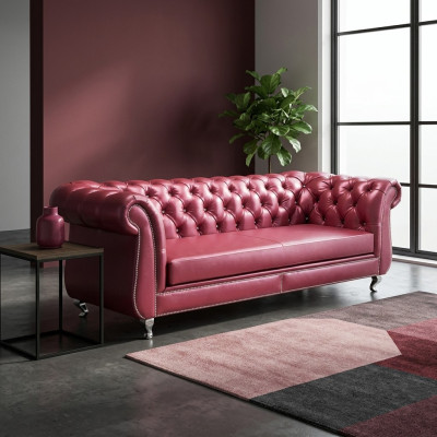 Sofá Chesterfield 4 plazas sofá de lujo sofá de cuero para sala de estar.