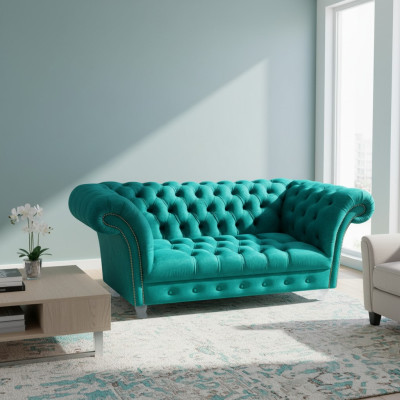 Sofá Chesterfield de lujo de 2 plazas en tela azul Sofás verdes