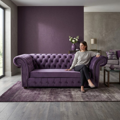 Sofá Chesterfield de tres plazas Sofás Sofá Tapizado Tela Morado Sofás de Terciopelo