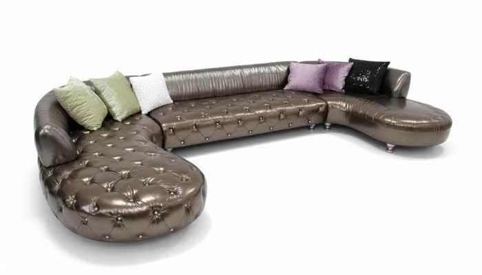 Sofá esquinero Chesterfield en forma de U de lujo, sofá de esquina dorado de diseño de alta gama.
