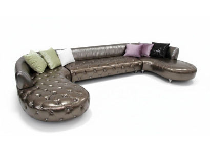 Sofá esquinero Chesterfield en forma de U de lujo, sofá de esquina dorado de diseño de alta gama.