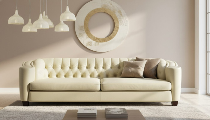Sofá Chesterfield de lujo 4 plazas de cuero sintético blanco sofá moderno