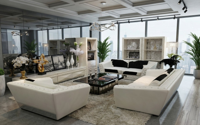 Sofá Chesterfield de 3 plazas + 2 plazas + 1 plaza, sofá sillón de cuero con piel de pony.