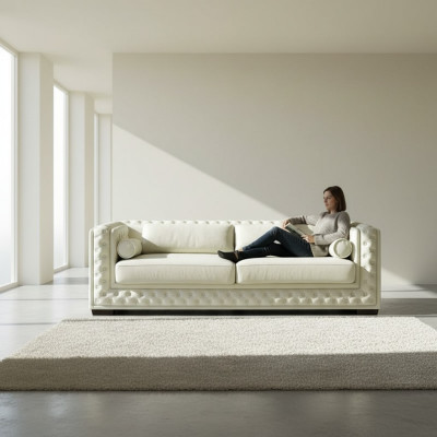 Sofá de cuero Chesterfield de 3 plazas Sofás Sofás Chesterfield de cuero