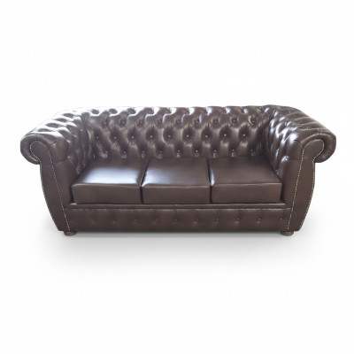 Sofá Chesterfield de cuero marrón original de 3 plazas.