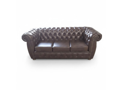 Sofá Chesterfield de cuero marrón original de 3 plazas.
