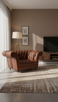Lujo Chesterfield Sillón Cuero Asiento Salón Sillón Marrón Moderno