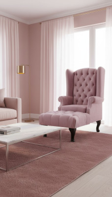 Chesterfield sillón orejero taburete de terciopelo rosa asiento salón relajante salón club.