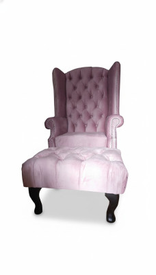 Chesterfield sillón orejero taburete de terciopelo rosa asiento salón relajante salón club.