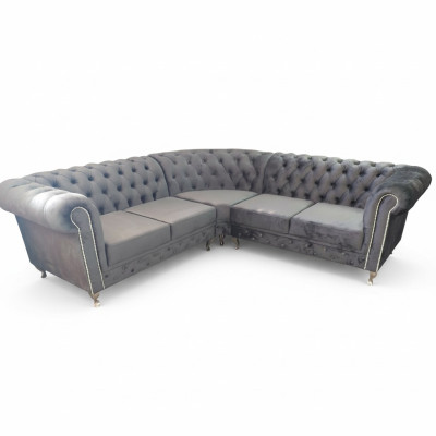 Sofá Chesterfield en forma de L diseño esquinero tapizado textil sofá esquina sofá.
