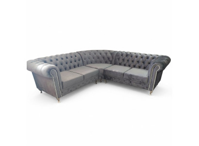 Sofá Chesterfield en forma de L diseño esquinero tapizado textil sofá esquina sofá.
