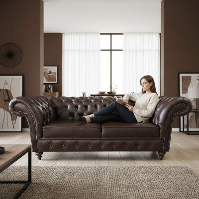 Sofá Chesterfield de 3 plazas, sillón de lujo, 230 cm.