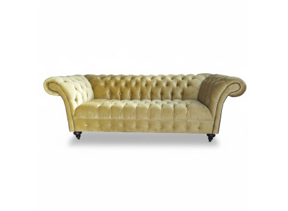 Sofá de lujo de tres plazas diseño Chesterfield en tela moderna.