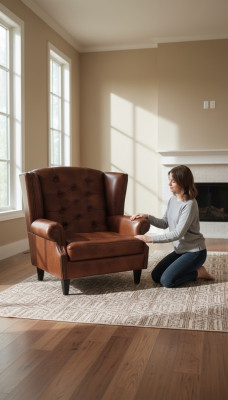 Sillón de orejas de lujo Chesterfield, sillón de cuero marrón, sofá moderno muebles