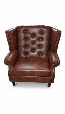Sillón de orejas de lujo Chesterfield, sillón de cuero marrón, sofá moderno muebles